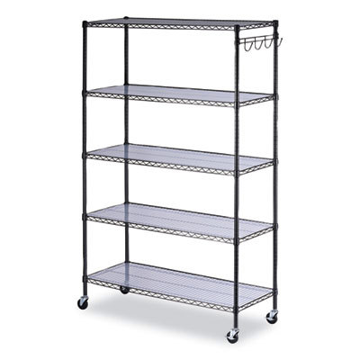 5-Shelf Wire Shelving Kit With Casters And Shelf Liners, 48w X 18d X 72h, Black Anthracite